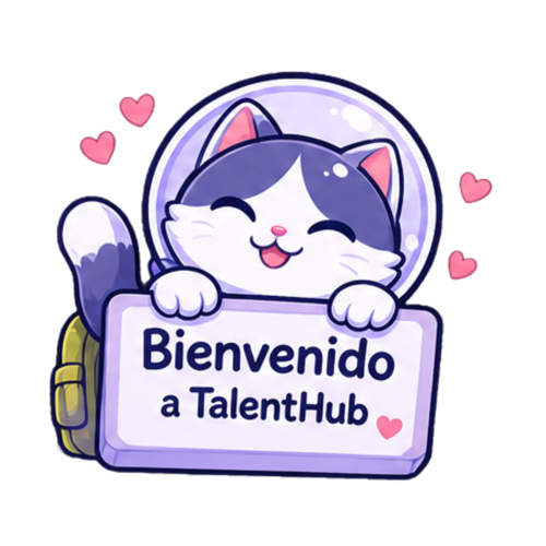 Hubi, la mascota de TalentHub, dando la bienvenida